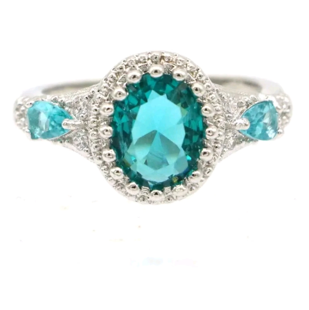 New size 7 aquamarine cz sterling silver ring